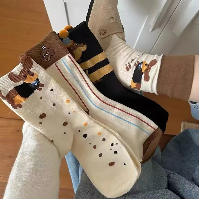 Funny Dachshund Cotton Crew Socks – Cute Sausage Dog Cartoon Print