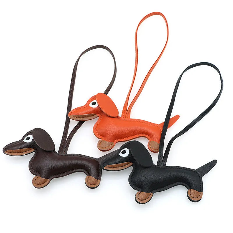 Car Dachshund Dog Keychain | PU Leather Sausage Dog Bag Charm