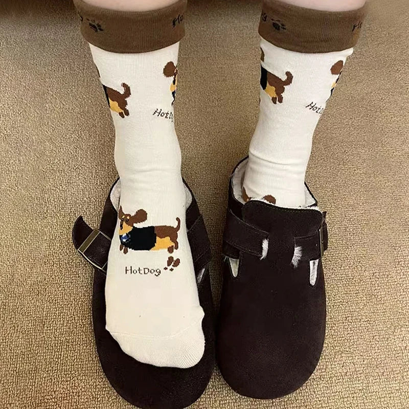 Funny Dachshund Cotton Crew Socks – Cute Sausage Dog Cartoon Print