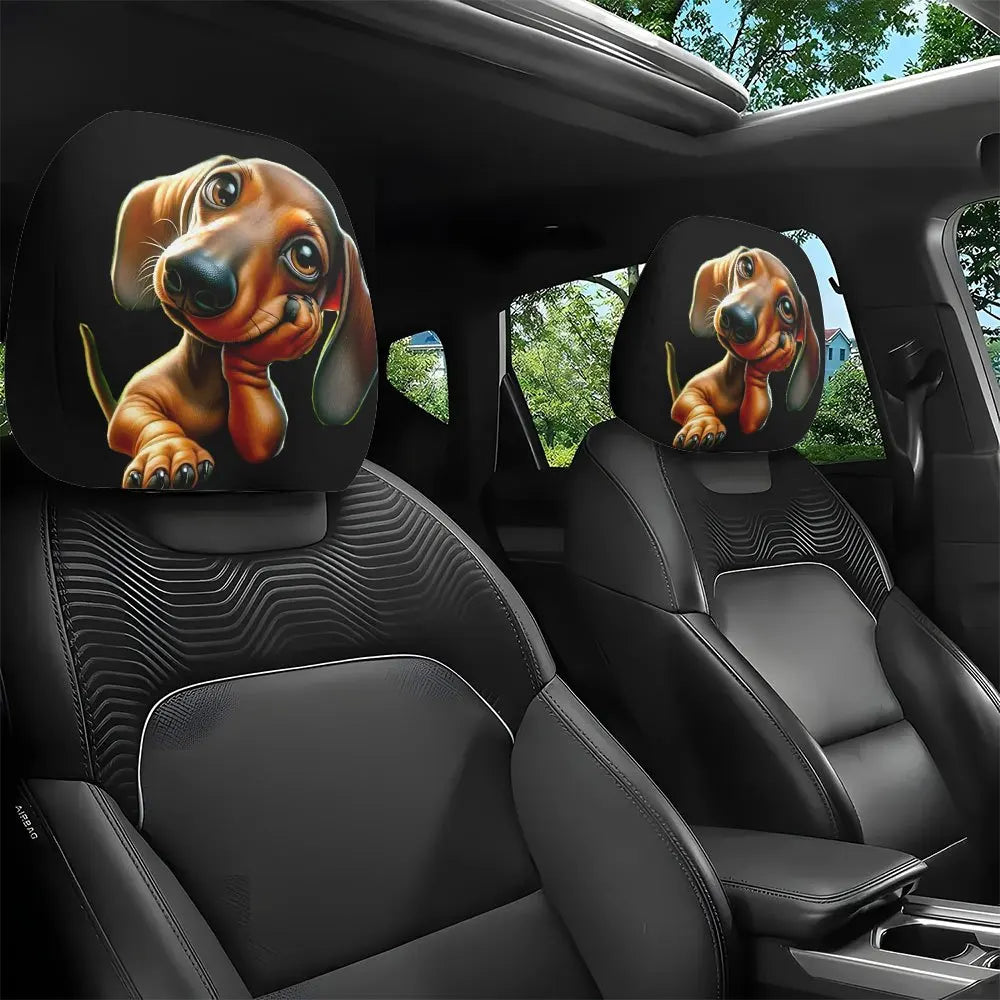 Cute Dachshund Car Headrest Covers (2PCS) – Sausage Dog Print, Elastic & Stain Resistant