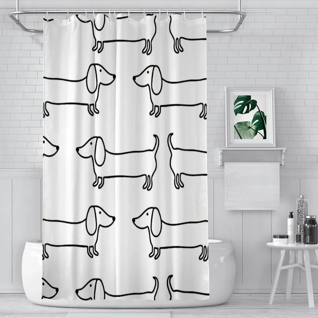 Dachshund Black & White Shower Curtain – Waterproof Bathroom Decor with Sausage Dog Print