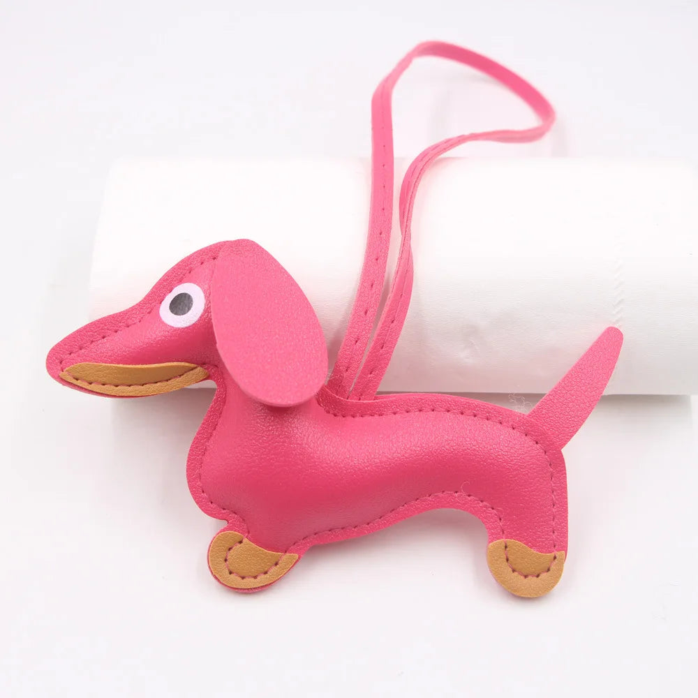 Car Dachshund Dog Keychain | PU Leather Sausage Dog Bag Charm