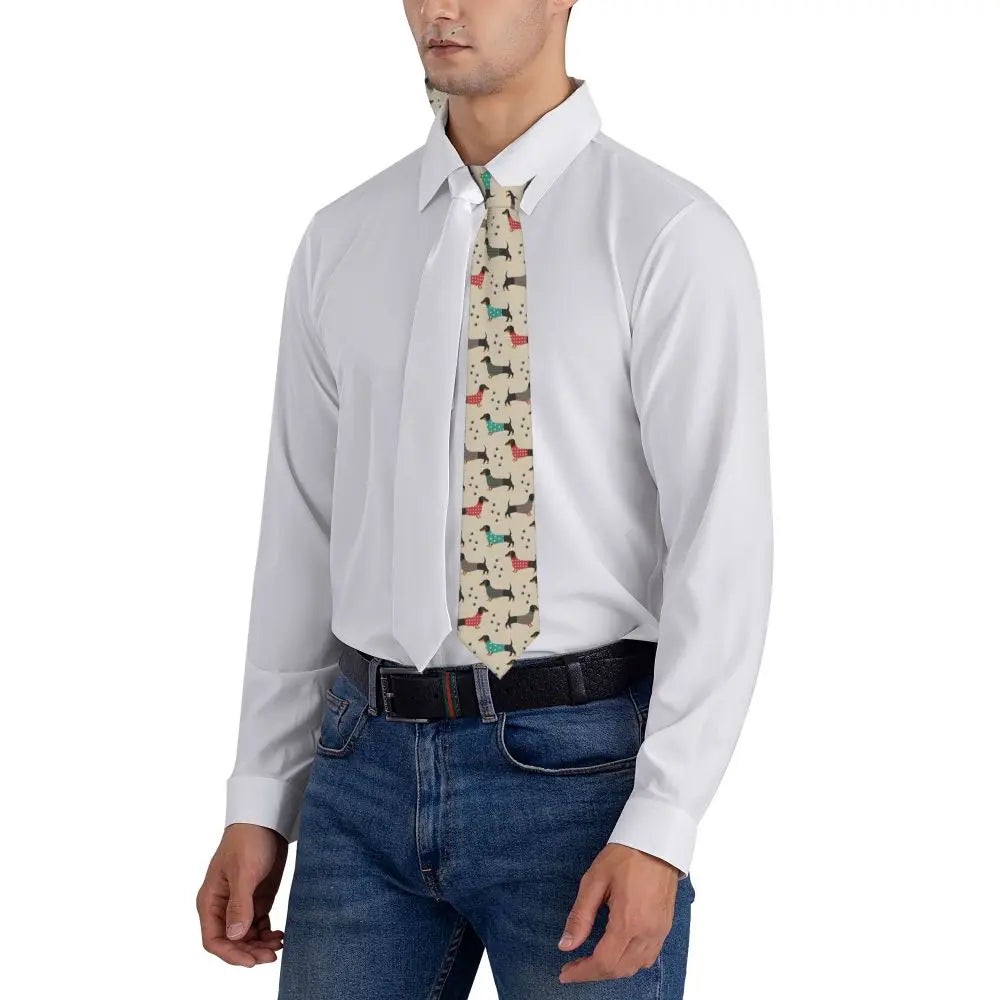 Dachshund Print Men’s Tie – Sausage Dog Novelty Necktie Gift