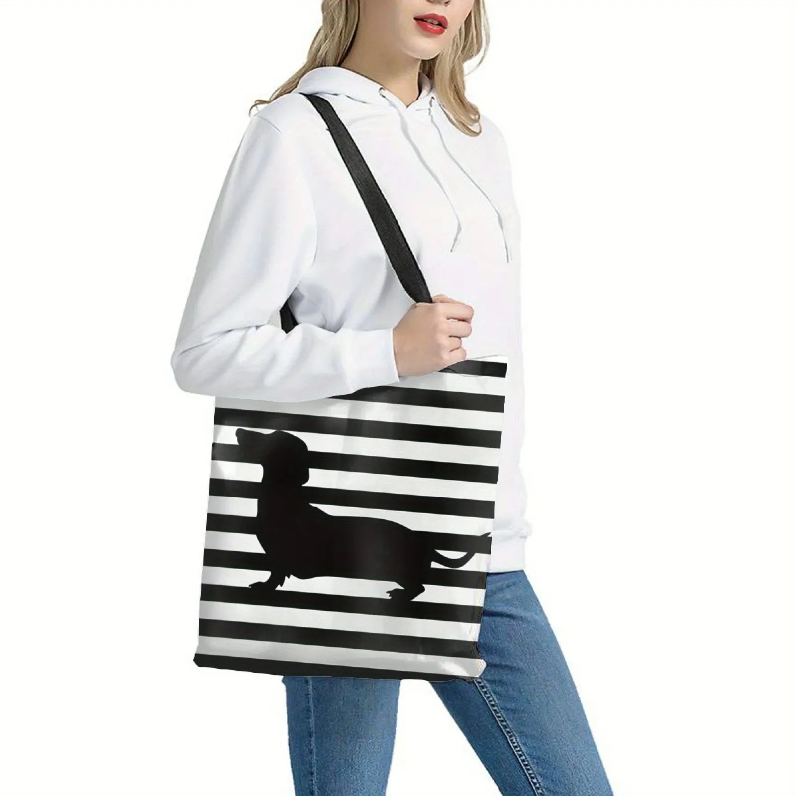 Dachshund Print Tote Bag – Large Canvas Shoulder Bag for Dog Lovers