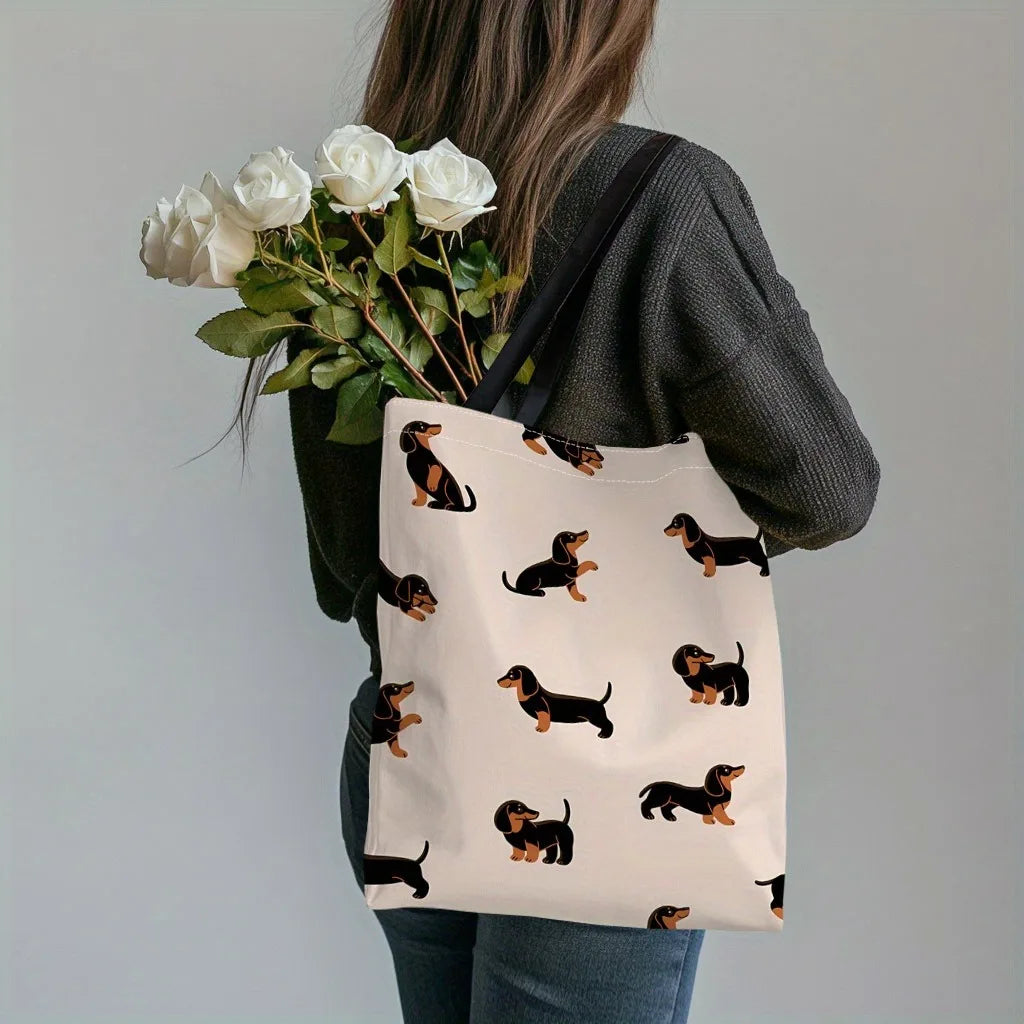Dachshund Print Tote Bag – Large Canvas Shoulder Bag for Dog Lovers