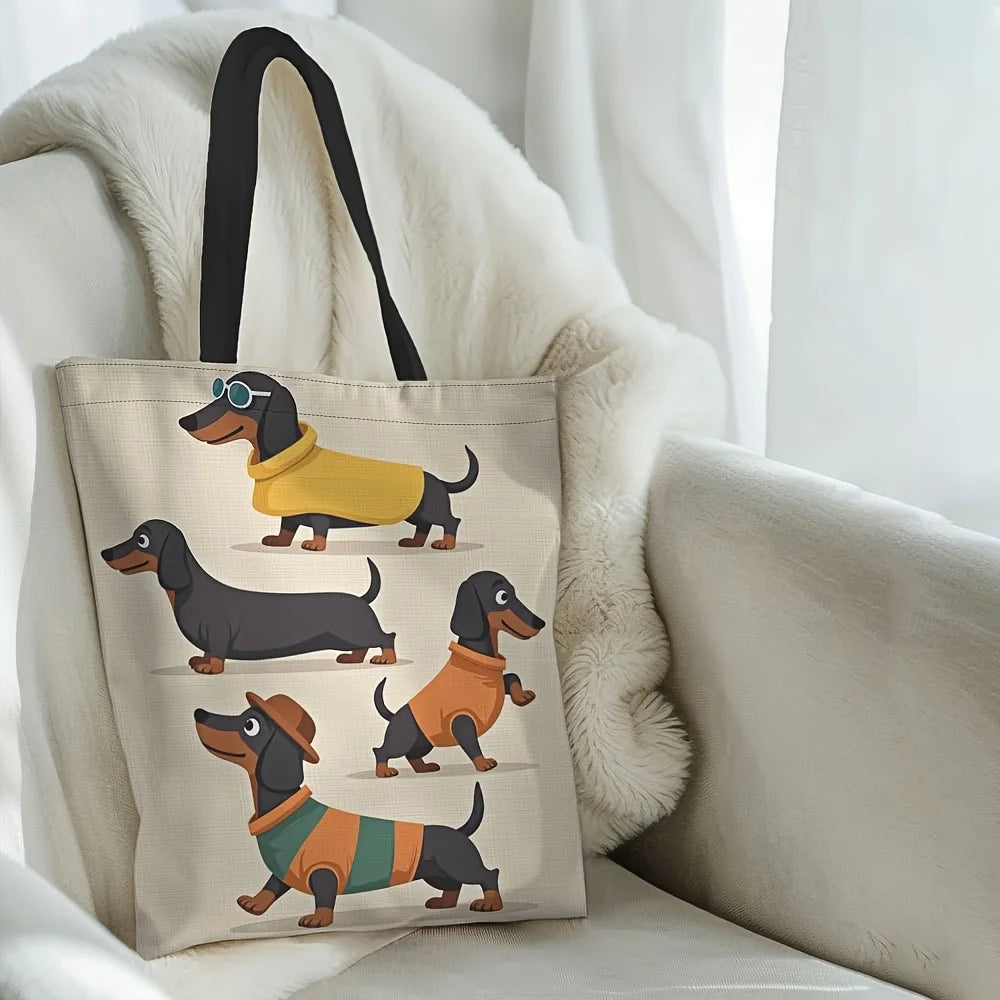 Dachshund Print Tote Bag – Large Canvas Shoulder Bag for Dog Lovers