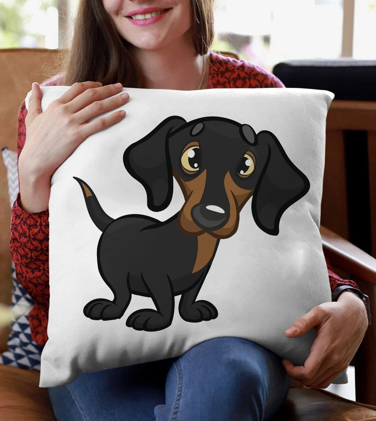 Dachshund Cushion Cover – Cute Sausage Dog Print Pillow Cover for Sofa & Bedroom