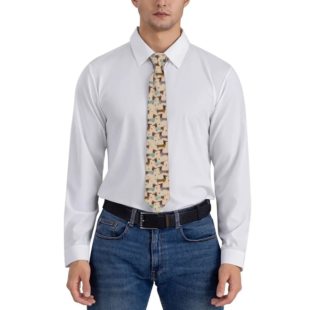Dachshund Print Men’s Tie – Sausage Dog Novelty Necktie Gift