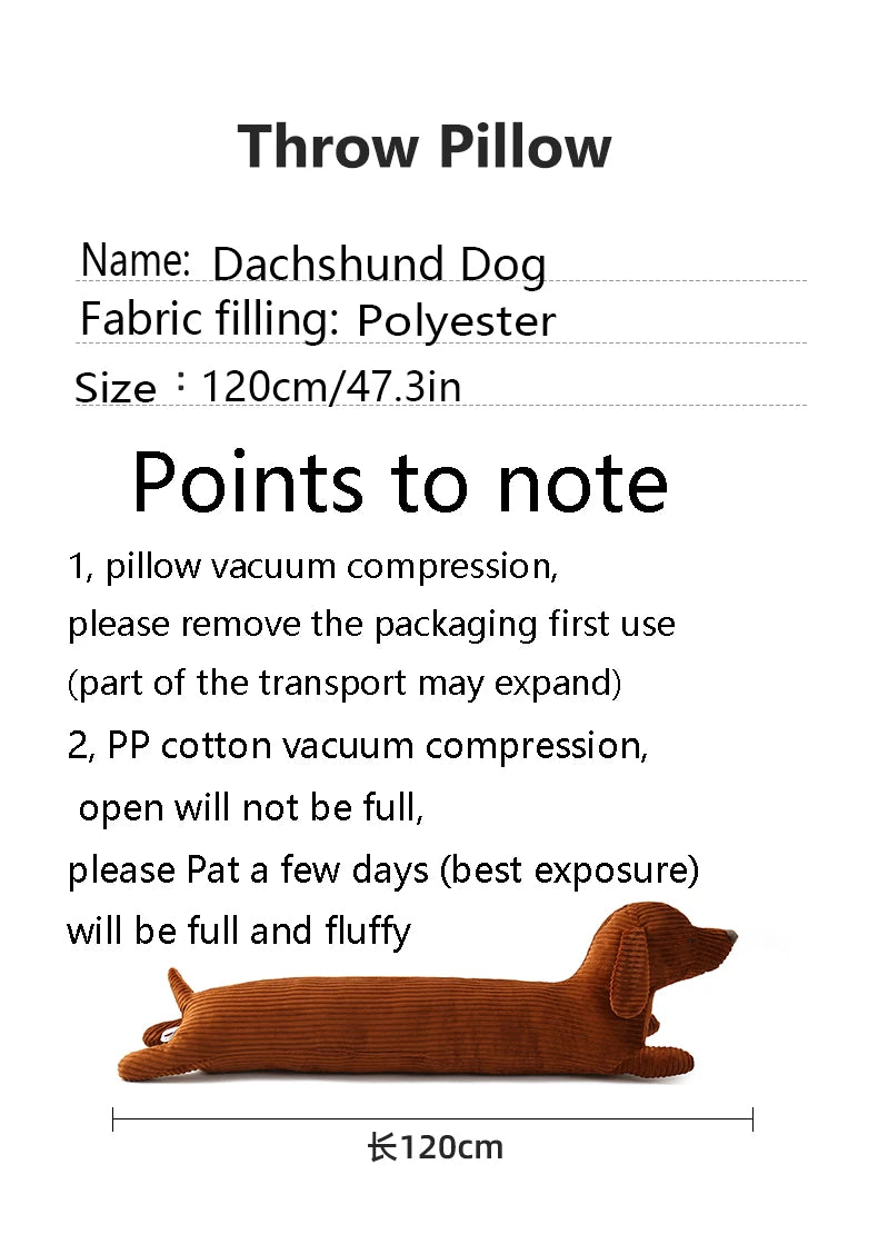 Dachshund Plush Hug Pillow – Soft Long Dog Stuffed Throw Cushion for Sofa