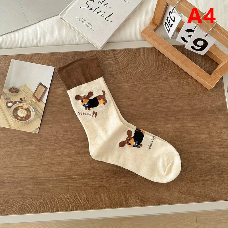 Funny Dachshund Cotton Crew Socks – Cute Sausage Dog Cartoon Print