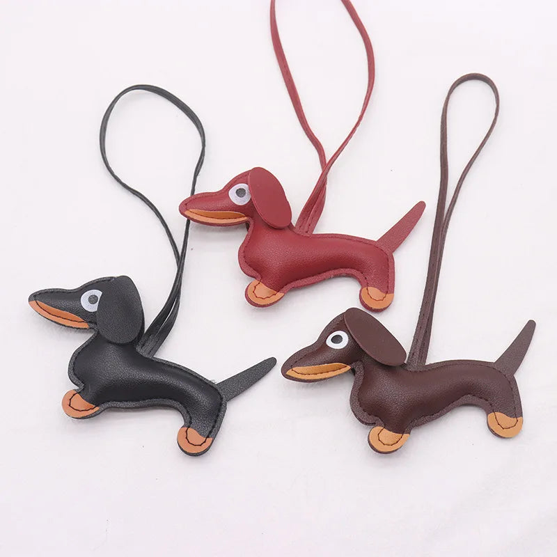 Car Dachshund Dog Keychain | PU Leather Sausage Dog Bag Charm