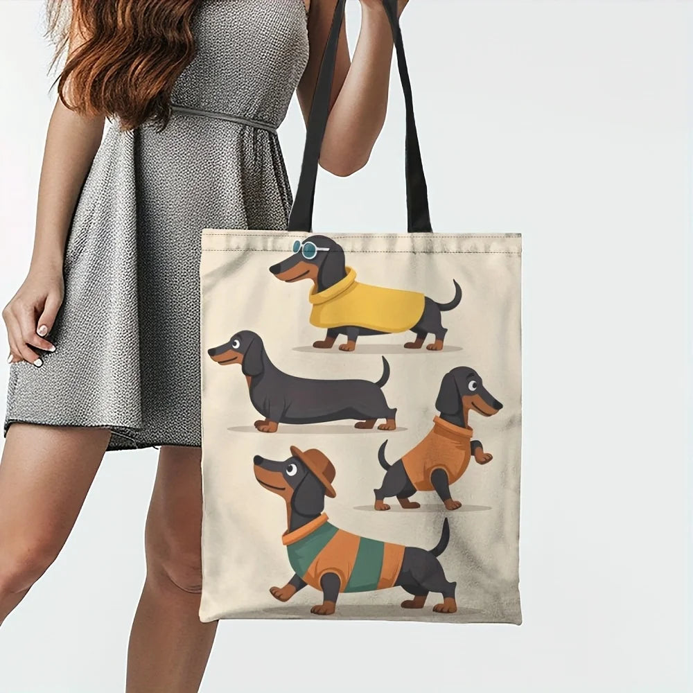 Dachshund Print Tote Bag – Large Canvas Shoulder Bag for Dog Lovers