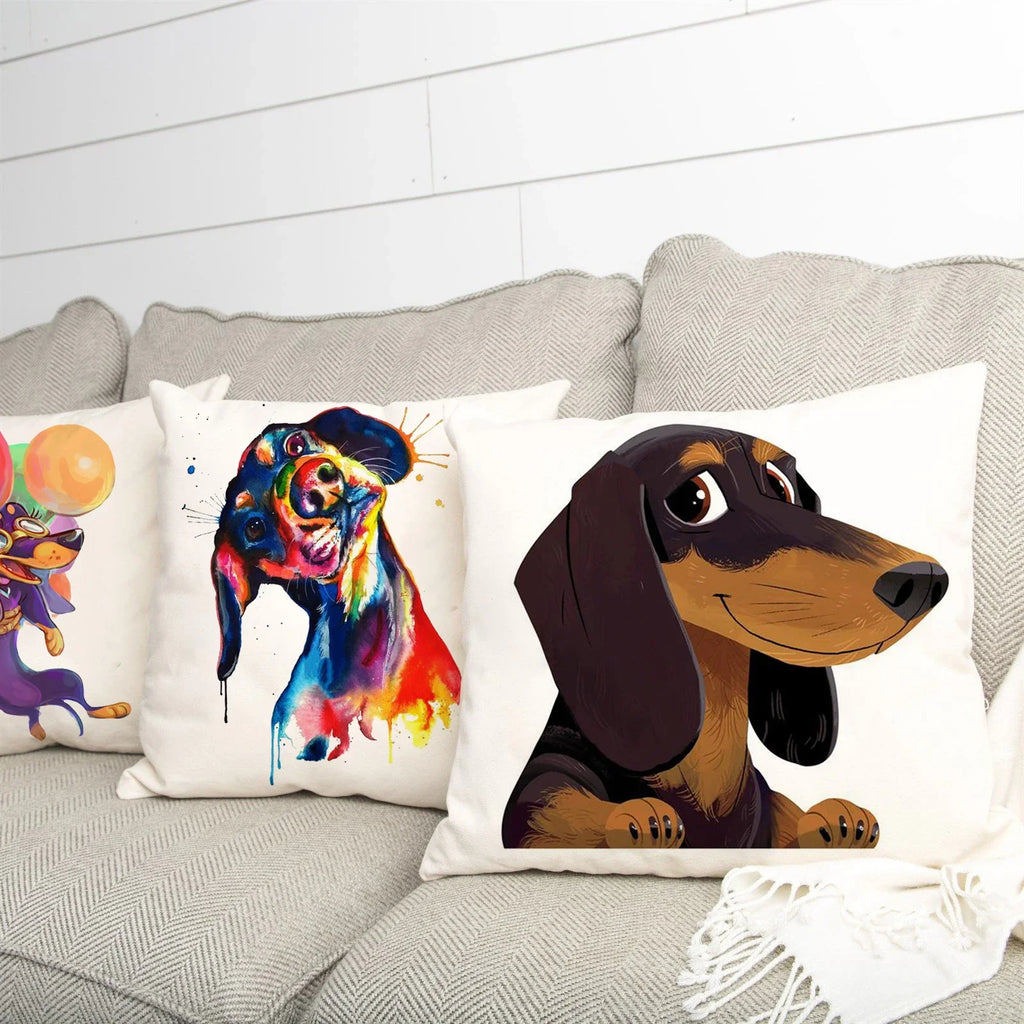 Dachshund Cushion Cover – Cute Sausage Dog Print Pillow Cover for Sofa & Bedroom