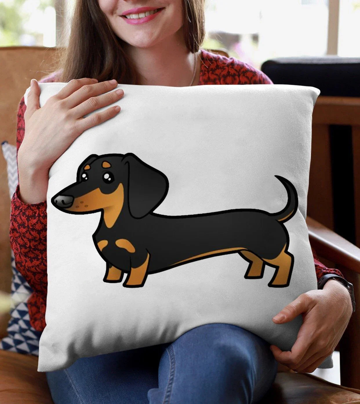 Dachshund Cushion Cover – Cute Sausage Dog Print Pillow Cover for Sofa & Bedroom