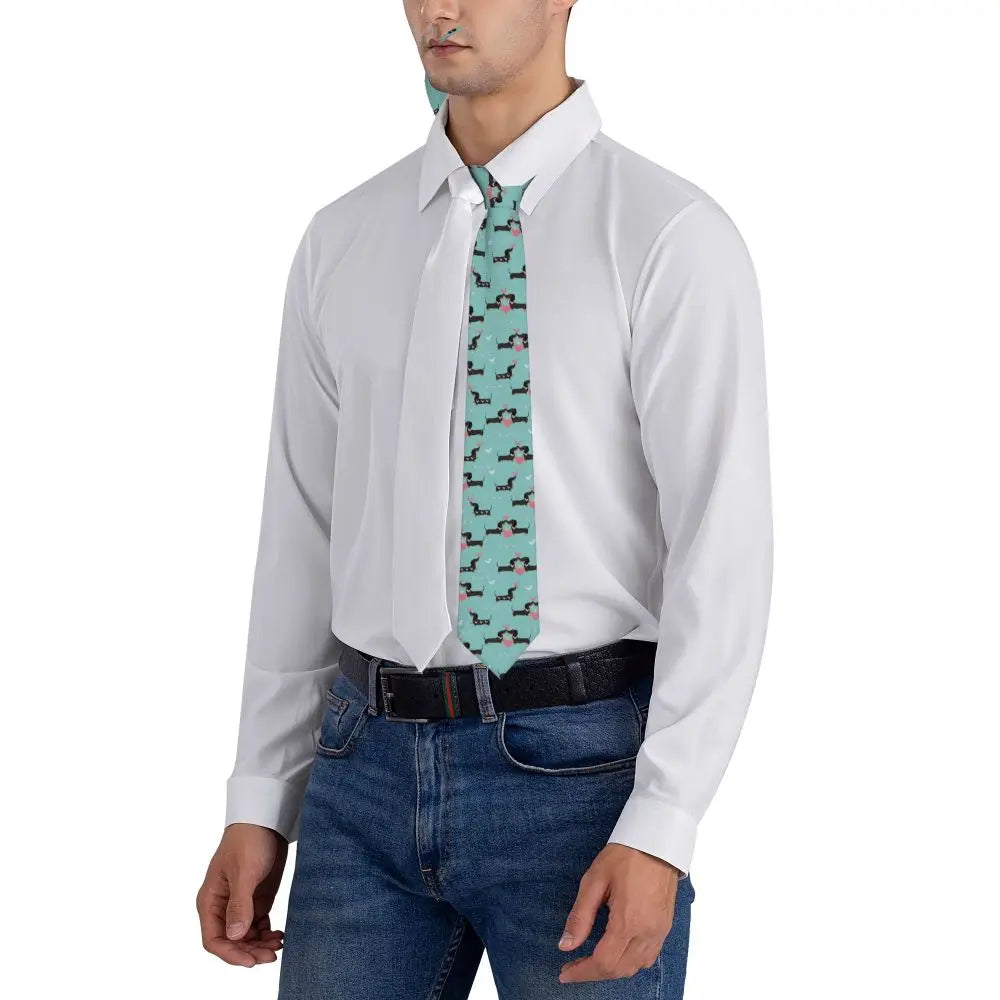 Dachshund Print Men’s Tie – Sausage Dog Novelty Necktie Gift