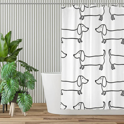 Dachshund Black & White Shower Curtain – Waterproof Bathroom Decor with Sausage Dog Print