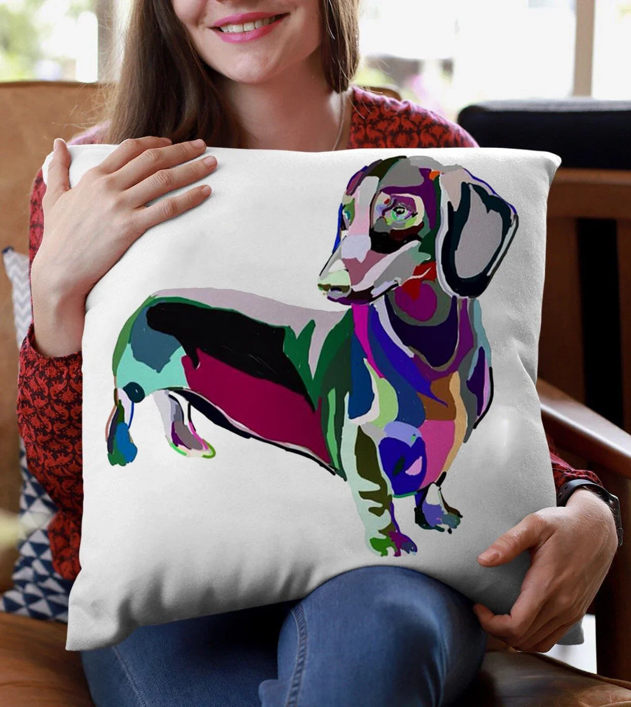 Dachshund Cushion Cover – Cute Sausage Dog Print Pillow Cover for Sofa & Bedroom