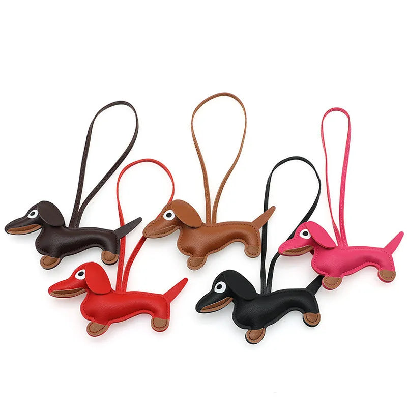 Car Dachshund Dog Keychain | PU Leather Sausage Dog Bag Charm