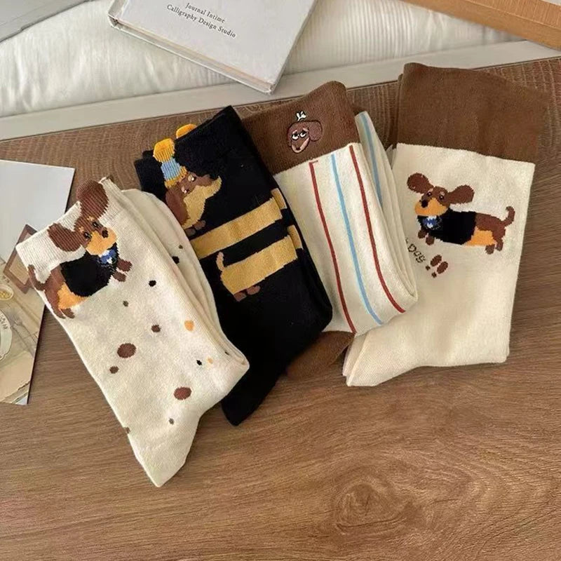 Funny Dachshund Cotton Crew Socks – Cute Sausage Dog Cartoon Print