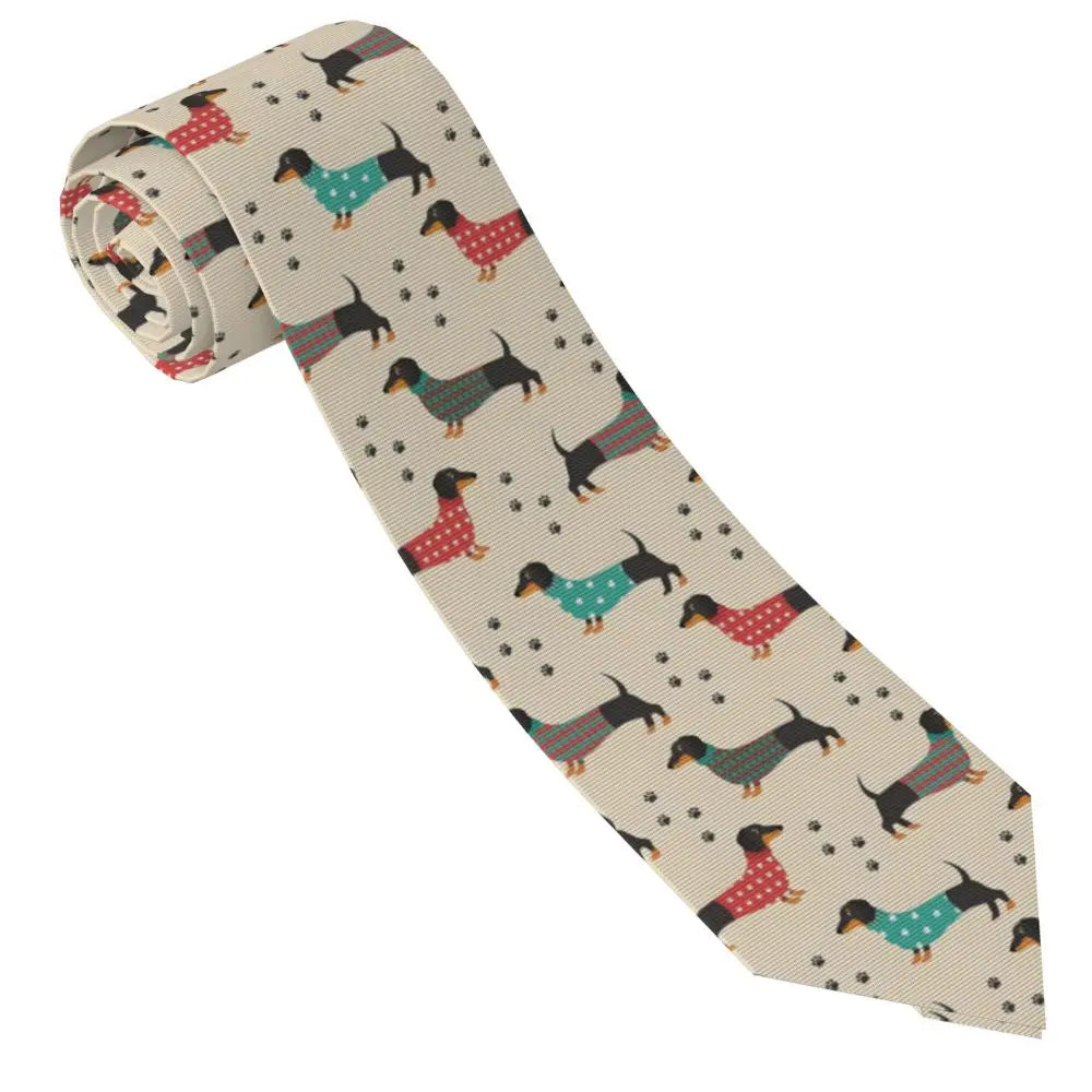 Dachshund Print Men’s Tie – Sausage Dog Novelty Necktie Gift