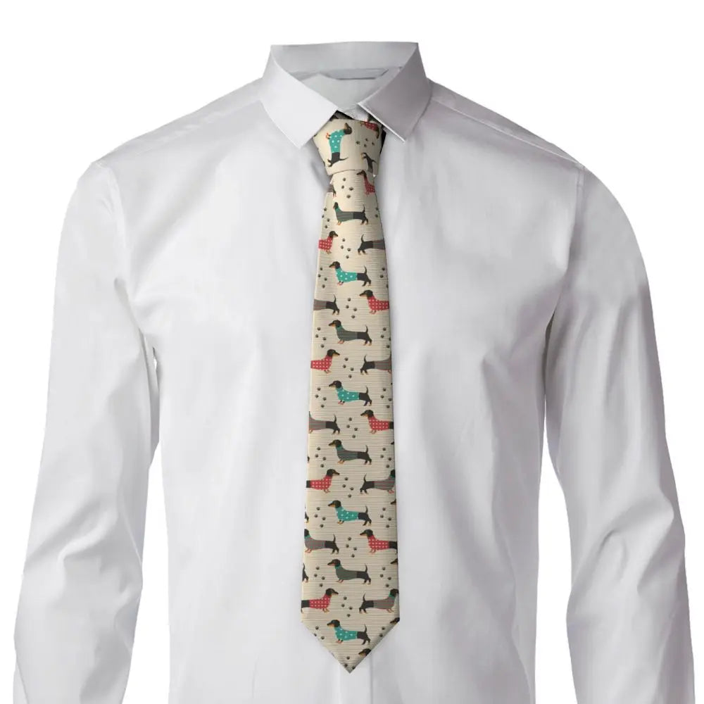 Dachshund Print Men’s Tie – Sausage Dog Novelty Necktie Gift