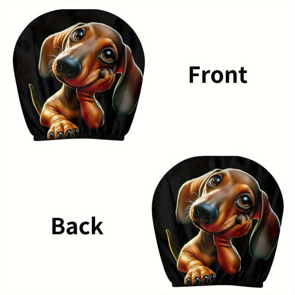 Cute Dachshund Car Headrest Covers (2PCS) – Sausage Dog Print, Elastic & Stain Resistant