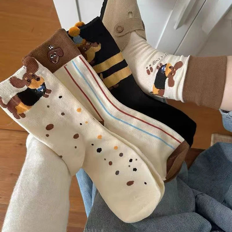 Funny Dachshund Cotton Crew Socks – Cute Sausage Dog Cartoon Print