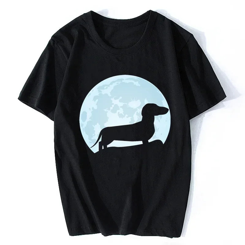 Moon Dachshund Lover T-Shirt for Women | Wiener Dog Graphic Tee