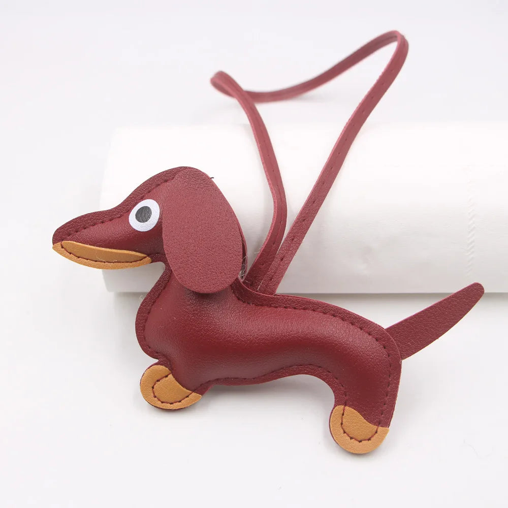 Car Dachshund Dog Keychain | PU Leather Sausage Dog Bag Charm