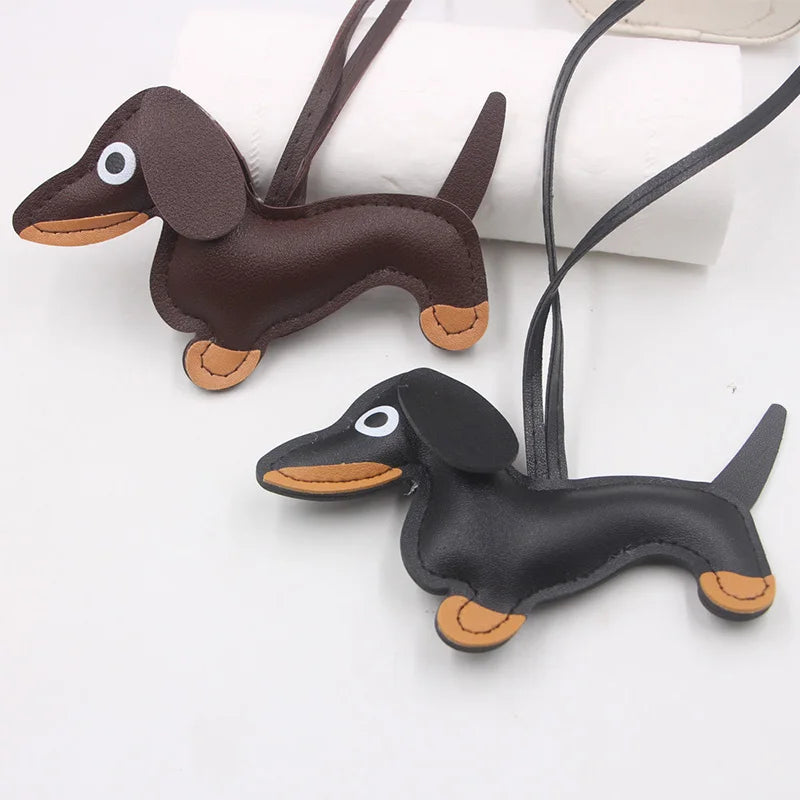 Car Dachshund Dog Keychain | PU Leather Sausage Dog Bag Charm