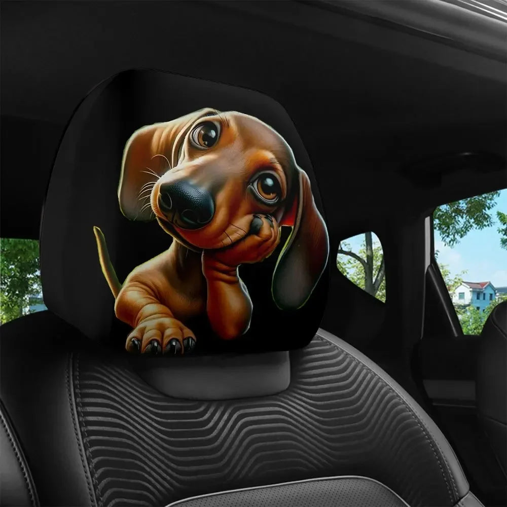 Cute Dachshund Car Headrest Covers (2PCS) – Sausage Dog Print, Elastic & Stain Resistant