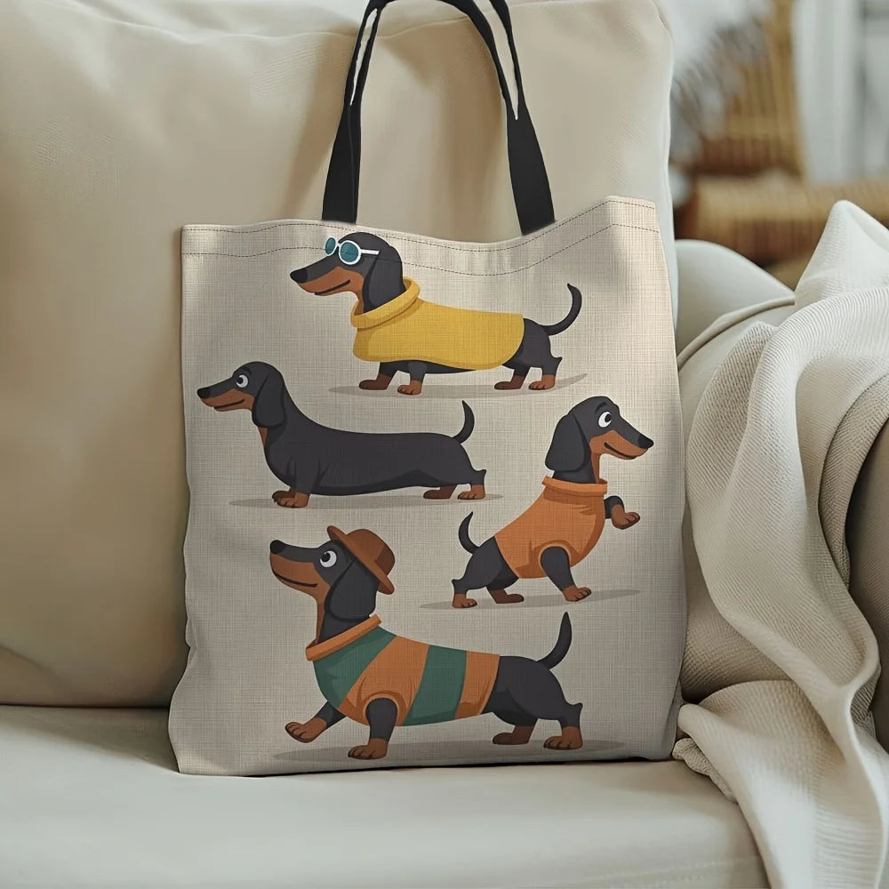 Dachshund Print Tote Bag – Large Canvas Shoulder Bag for Dog Lovers