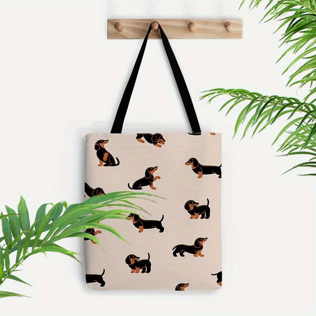 Dachshund Print Tote Bag – Large Canvas Shoulder Bag for Dog Lovers