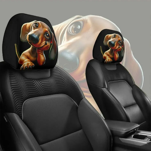 Cute Dachshund Car Headrest Covers (2PCS) – Sausage Dog Print, Elastic & Stain Resistant